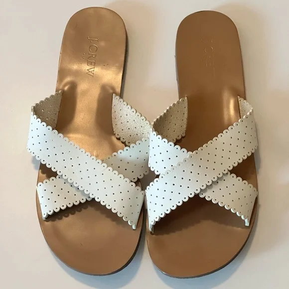 J. Crew White Leather Cross Strap Slide Sandals - Picture 3 of 8